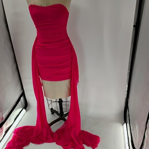 zara barbie mattel draped dress pink size s colab with barbie hi low dress gown - Picture 5 of 13